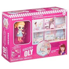 Игровой набор Bondibon "Мебель", Кукольный уголок (Спальня 13,5*13,5*13,5 см) и куколка Oly, 9,3 см
