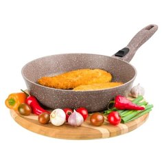Сковорода глубокая 24 см Гармония вкуса Elan Gallery Коричневый мрамор ИНДУКЦИЯ, съёмная ручка
