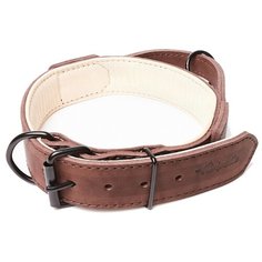 GRIPALLE Портер Ошейник кожаный с ручкой с мягкой бежевой подкладкой для собак, черная стальная фурнитура 40мм*55см, Коричневый