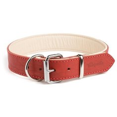 Ошейник кожаный с мягкой бежевой подкладкой GRIPALLE Гросс, натуральная кожа, стальная фурнитура, размер: ширина 40 мм, длина 55 см, цвет красный,