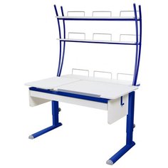 Стол детский Астек-Элара Твин-2 с ящиком и надстройкой 115x85 см белый/белый/синий