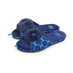 Тапочки Женские голубые на танкетке с цветочным принтом, декорированы пушистым цветком.DW-O-3-03-304/1 р. 38 Smile of Milady