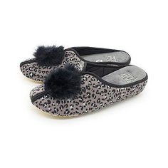 Тапочки Женские бежево-серые с ярким принтом, декорированы помпоном из натурального меха SM 277-201 (р. 41) Smile of Milady