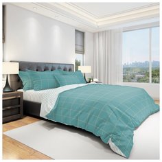 Постельное бельё Amore Mio Eco cotton Griilage 2 сп. Бирюзовый/белый