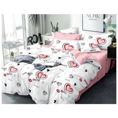 Постельное белье на резинке Mercury Home Kiss&love 2 СП с европростыней Поплин