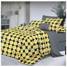 Постельное белье на резинке Mercury Home Смайл серый 2 СП с европростыней Поплин