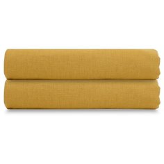 Простыня на резинке изо льна горчичного цвета Essential, 160х200х28 см Tkano