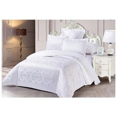 Комплект постельного белья Миланика, Взбитые сливки, 2 спальный, с простыней Евро, Сатин-жаккард, Хлопок, наволочки 70х70 2 шт. 50х70 2 шт. Milanika