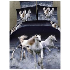 Постельное белье 2 спальное "Волшебные сны", сатин, 2спбелыелошади