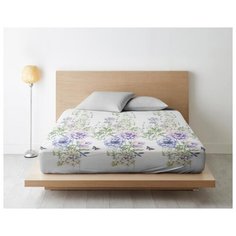 Простыня на резинке из поплина "Ночь Нежна"; Цветы; размер 160 х 200