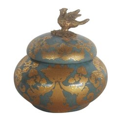 Шкатулка с птичкой 11x11x11см под старину из фарфора с бронзой ГЛАСАР
