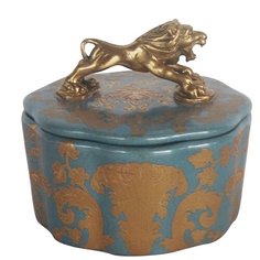 Шкатулка со львом под старину из фарфора с бронзой 12x12x10см ГЛАСАР