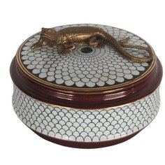 Шкатулка с ящерицей под старину из фарфора с бронзой 14x14x9см ГЛАСАР