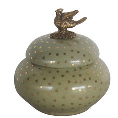 Шкатулка с птичкой под старину из фарфора с бронзой 11x11x11см ГЛАСАР