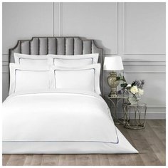 Togas / КПБ ДЖАСПЕР белый/синий Семейный 145x200-2/270x300/50x70-2, 100% Хлопок Сатин 300TC, Однотонный, вышивка