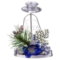 н.г.мет.подсвечник 1св. украшен.еловой веточкой,ягодами,бантом 13см 2цв. Snowmen