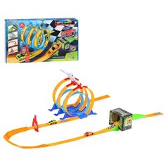Детский игровой трек, 2 инерционных машинки, 43 элемента, трасса с поворотом и гоночными петлями, в/к 60,5х33,5х6 см Компания Друзей