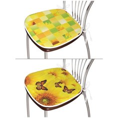Двухсторонняя подушка на стул "Букет из желтых гербер", сидушка квадратная 38x39 см на завязках Joy Arty