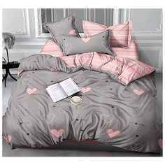 Комплект постельного белья Миланика "Валентинка", 2-спальный с простыней Евро, Сатин-твил 100% хлопок, наволочки 70х70-2 шт. 50х70-2шт. Milanika