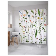 Штора (занавеска) для ванной "Редкие цветы" из сатена, 180х200 см с крючками, JoyArty