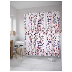 Штора (занавеска) для ванной "Лесная находка" из сатена, 180х200 см с крючками, JoyArty