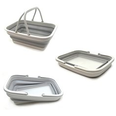 Складная корзина с ручками для белья, серая силиконовая, 38х28,8х15,5 см, Blonder Home BH-WASB-01