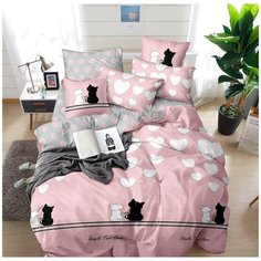 Комплект постельного белья Mency House Кошачья любовь 2-х спальный, Поплин, наволочки 70х70