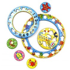 Развивающее пособие из дерева Спирограф для рисования, Рыбки Woodland