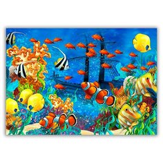 Магнит на холодильник большой - A4, Море. Под водой. Красочные рыбки Drabs