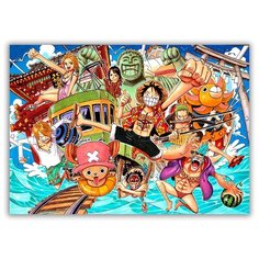 Магнит на холодильник большой - A4, onepiece, герои на фоне воды Drabs