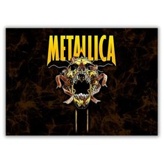 Магнит на холодильник большой - A4, Metallica Череп желтый Drabs