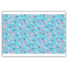 Магнит на холодильник малый - A5, Цветочки, пчёлки на голубом фоне Drabs