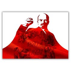 Магнит на холодильник большой - A4, Ленин всегда живой, поднял кулак Drabs