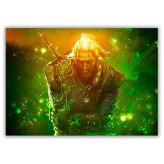 Магнит на холодильник большой - A4, Ведьмак в зеленом свете Drabs