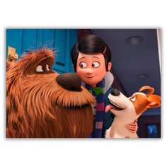 Магнит на холодильник малый - A5, тайная жизнь домашних животных, ребенок и 2 собаки Drabs