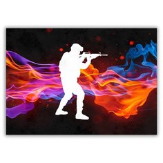 Магнит на холодильник большой - A4, CS, Counter Strike, белый силуэт военного Drabs