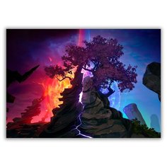 Магнит на холодильник большой - A4, Dota 2, дерево на скале и молния Drabs