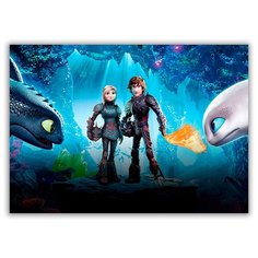 Магнит на холодильник малый - A5, Как приручить дракона, 2 героя, черный и белый дракон Drabs