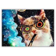 Магнит на холодильник большой - A4, Космокот с трубкой Drabs