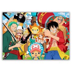 Магнит на холодильник малый - A5, onepiece, меч, кулак, герои на фоне мачты корабля Drabs