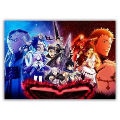 Магнит на холодильник малый - A5, черный клевер, черный и синий фон Drabs
