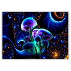 Магнит на холодильник большой - A4, Неоновые грибы Drabs