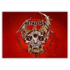 Магнит на холодильник малый - A5, Metallica Череп на красном Drabs