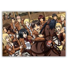 Магнит на холодильник большой - A4, атака титанов, лошадь и герои Drabs