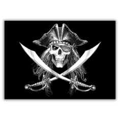 Магнит на холодильник большой - A4, пиратский флаг, череп в шляпе Drabs