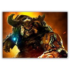 Магнит на холодильник большой - A4, Doom 4, большой рогатый монстр Drabs