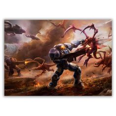 Магнит на холодильник большой - A4, Starcraft, Морпехи мочат зергов. Старкрафт Drabs