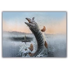 Магнит на холодильник большой - A4, Рыбак и щука Drabs