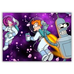 Магнит на холодильник большой - A4, футурама прятки в космосе Drabs