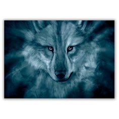 Магнит на холодильник большой - A4, Волк из дыма Drabs